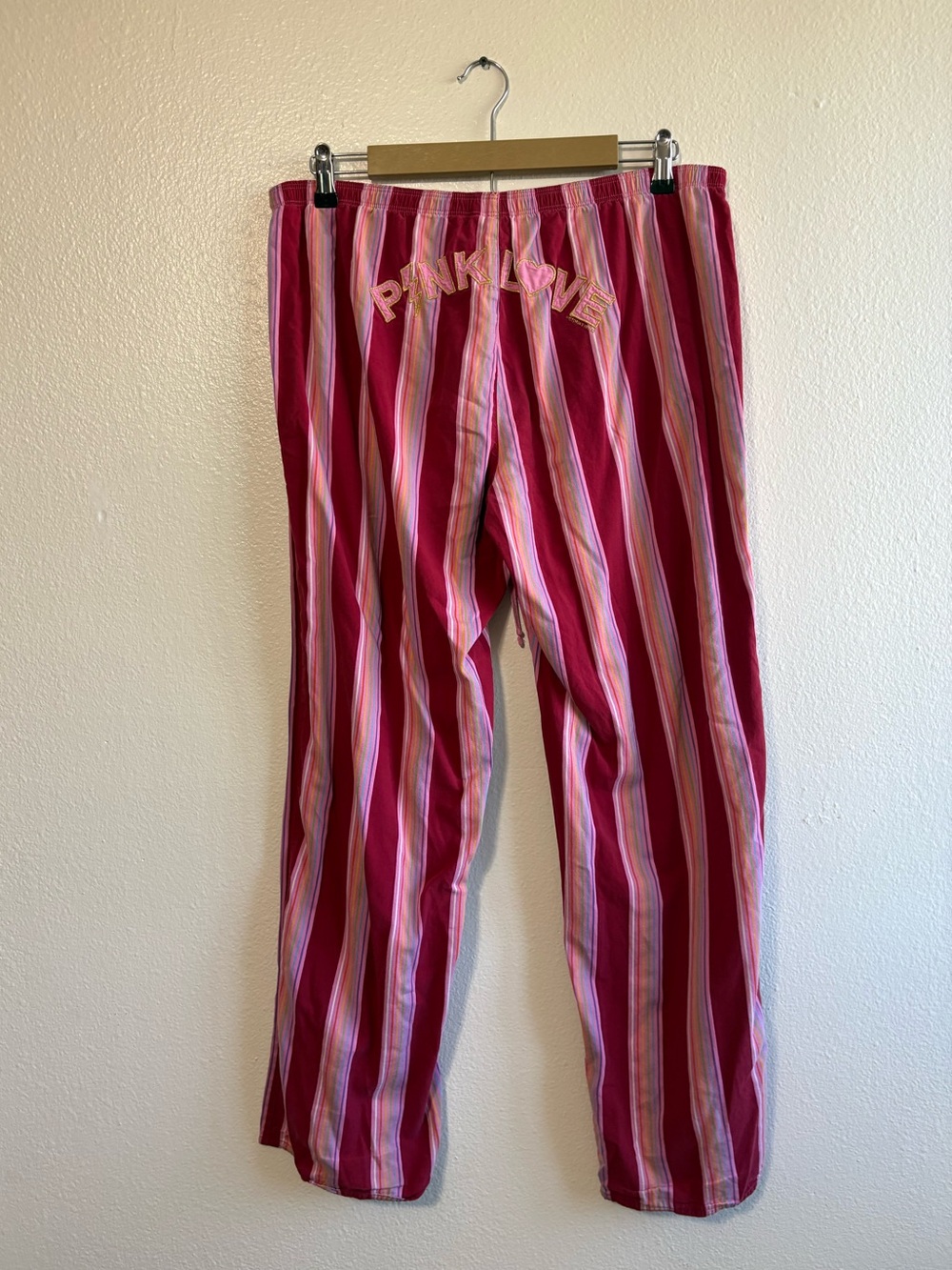 Vintage Y2K VS PINK Size Large Striped Graphic Butt Pants Preppy Colorful